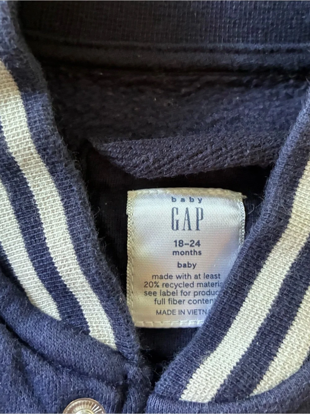 Baby‎ Gap 18-24 months Varsity Jacket Navy Striped Collar